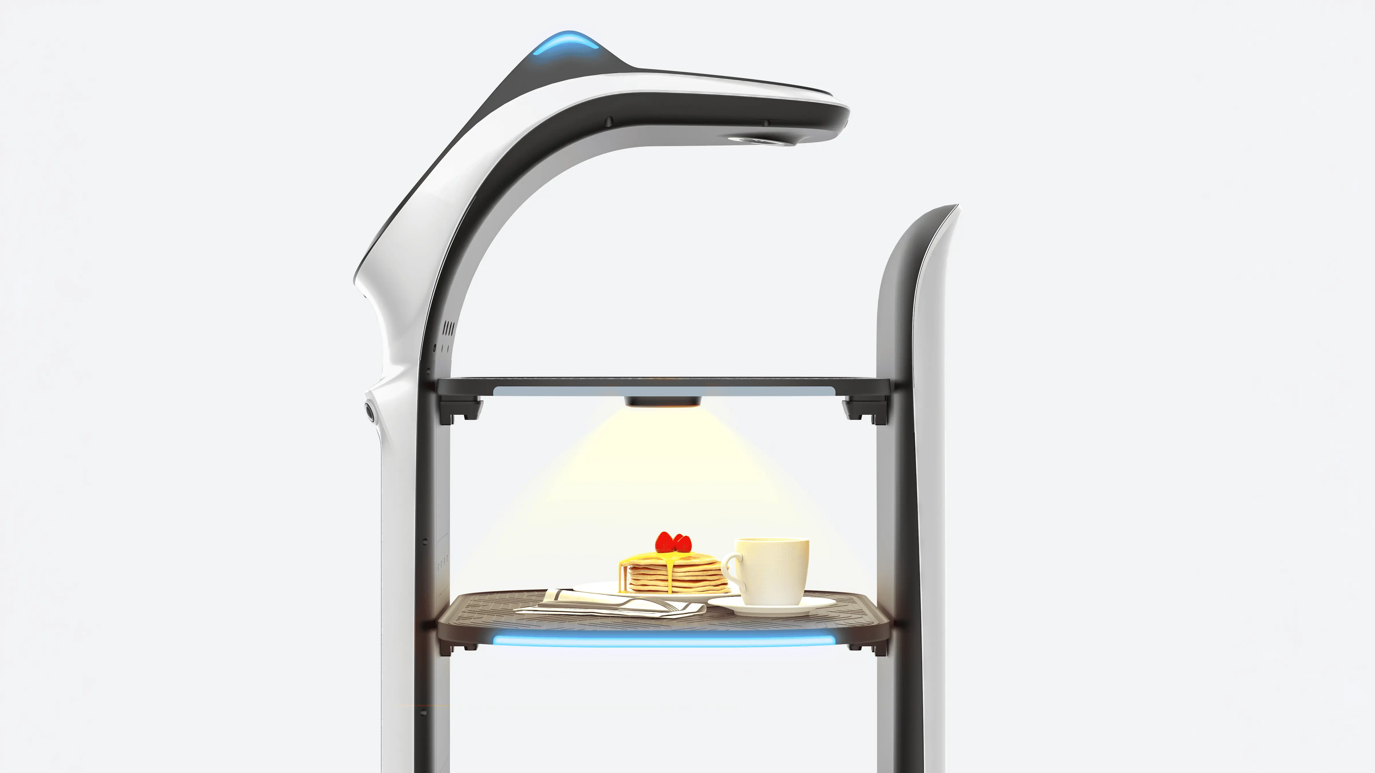 BellaBot Pro mit beleuchteten Tabletts im Einsatz in der Gastronomie bei FPFP Robotics